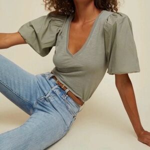 Nation Traci Puff Sleeve Top in Gray-Green